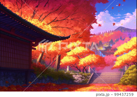 風景画 秋の自然 風景 カラフルな森の小道、秋の風景画、イラスト | Premium写真