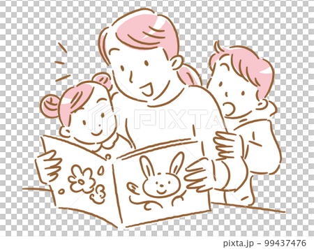 2人の子どもに絵本の読み聞かせをするお母さん 2人の子どもに絵本の読み聞かせをするお母さん 99437476