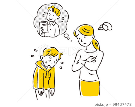 よその子と比べて男の子を叱る若いお母さん 99437478