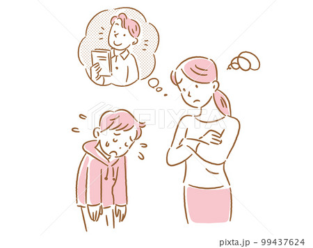 よその子と比べて男の子を叱る若いお母さん 99437624