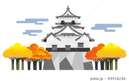 国宝彦根城。紅葉と黄葉の公園とお城の見える風景 99438286