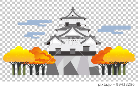 National Treasure Hikone Castle. Autumn and yellow leaves park and scenery with a view of the castle 99438286