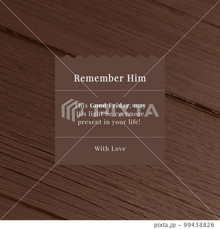 Composition of good friday text and copy space on brown and wooden background 99438826