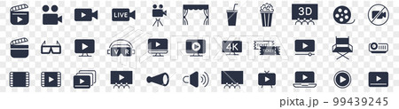 Movies Cinemas line icons collection Editable stro 99439245