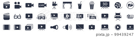 Movies Cinemas line icons collection Editable stro 99439247