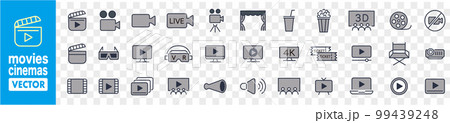 Movies Cinemas line icons collection Editable stro 99439248