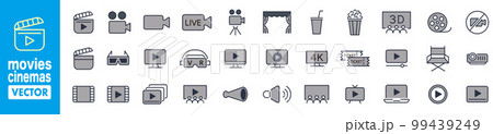 Movies Cinemas line icons collection Editable stro 99439249