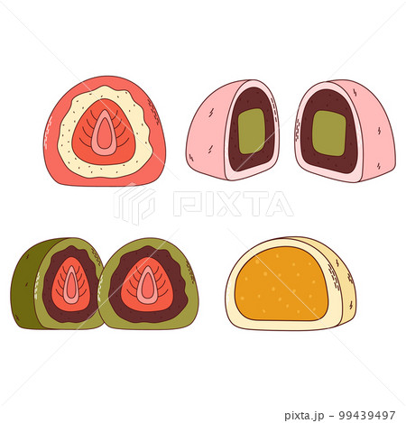 Traditional Japanese food set. Asian Daifuku. Delicious desert. Vector illistration 99439497