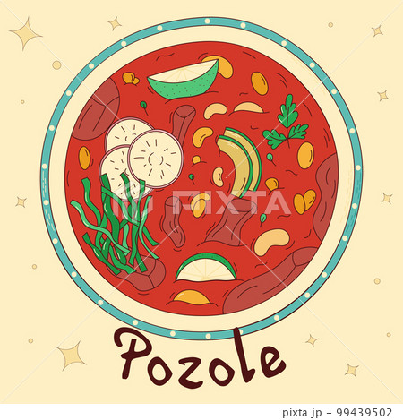 Mexican traditional food. Pozole. Vector illustration in hand drawn style 99439502