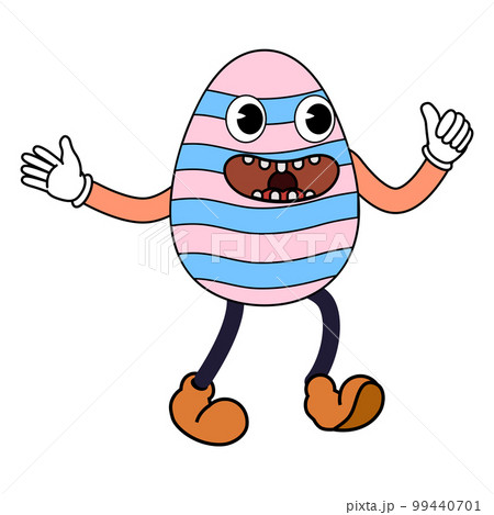 Easter egg groovy cartoon vintage style, Happy Easter. Characters egg 99440701