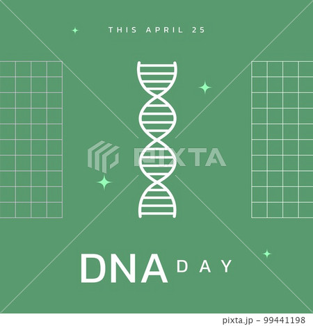 Composition of dna day text over dna strand on green background Composition of dna day text over dna strand on green background 99441198