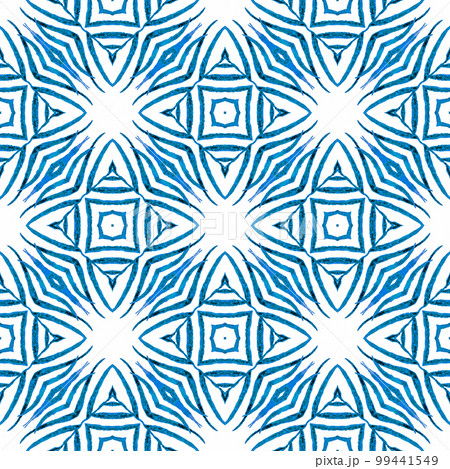 Textile ready adorable print, swimwear fabric, wallpaper, wrapping. Blue exotic boho chic summer design. Arabesque hand drawn design. Oriental arabesque hand drawn border. 99441549