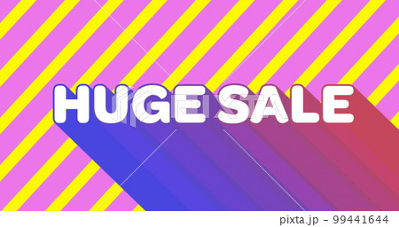 Huge sale graphic on pink and yellow diagonal striped background 99441644