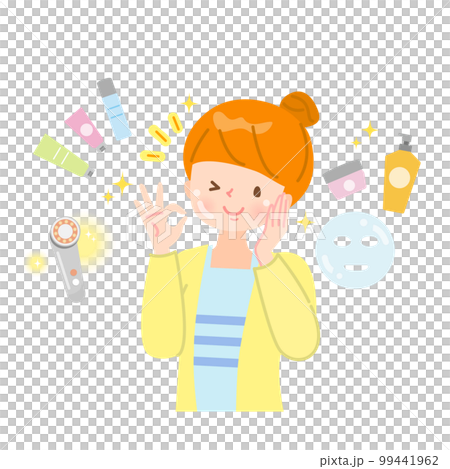 A young woman with beautiful skin and a cosmetic set 99441962