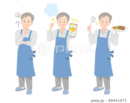 献立に悩んでいたシニア男性がスマホアプリで悩みが解消 99441975