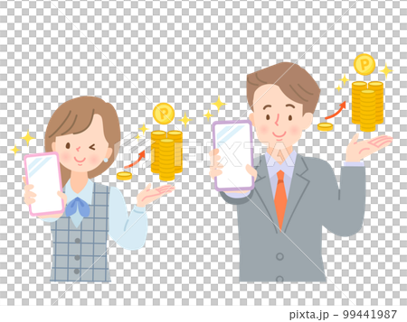 Illustration set of men and women who explain poi activity on smartphones 99441987