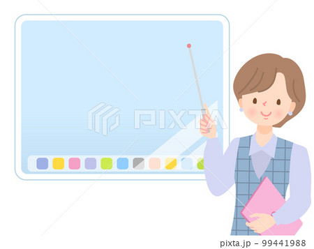 タブレットの画面で説明する女性のイメージイラスト 99441988