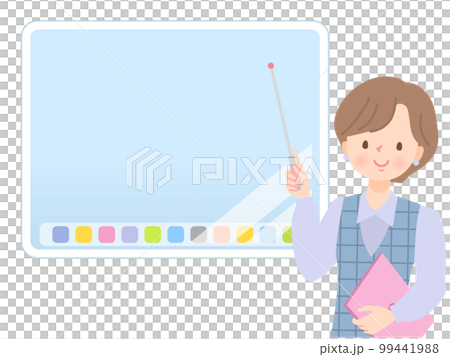 タブレットの画面で説明する女性のイメージイラスト 99441988