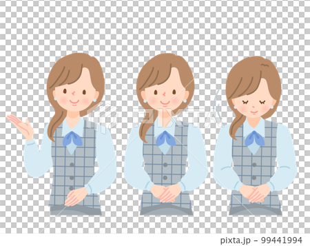 Facial expression set of a woman in a greeting pose Facial expression set of a woman in a greeting pose 99441994