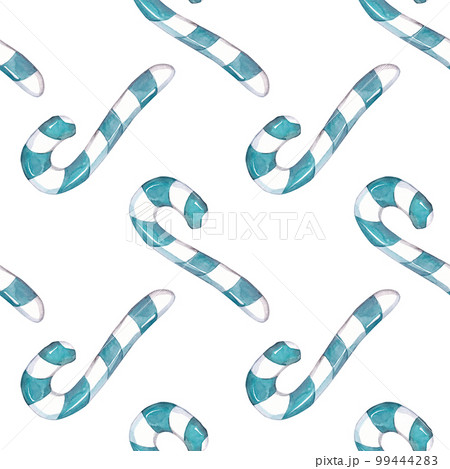 Christmas striped candies. Green and white stripe. Sweets seamless watercolor pattern for your holiday design Christmas striped candies. Green and white stripe. Sweets seamless watercolor pattern for your holiday design 99444283