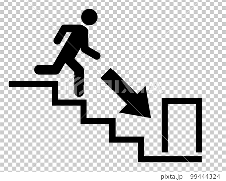 階段を降りて出口へ向かう非常口のアイコン 階段を降りて出口へ向かう非常口のアイコン 99444324