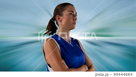 Composition of female basketball player with arms crossed with copy space Composition of female basketball player with arms crossed with copy space 99444664