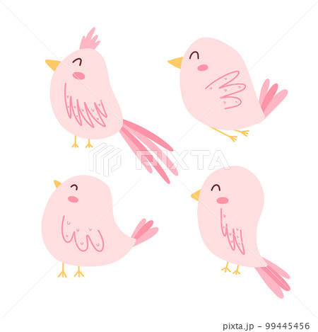 Set of birds in flat style. Vector illustration. Collection of spring birds. Hand-drawn style. 99445456