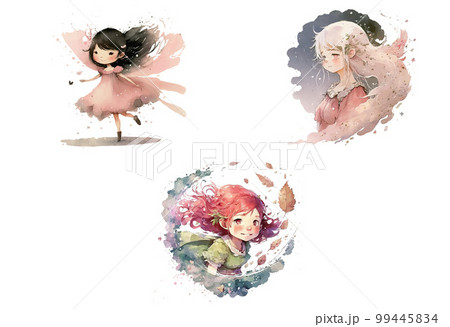 Set with fairies in watercolor style. Isolated vector illustration 99445834