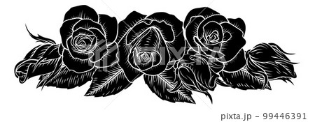 Roses Woodcut Vintage Style Flower Design 99446391