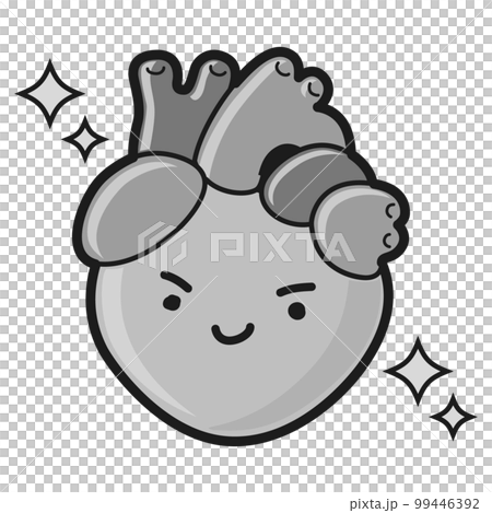 かわいい心臓のキャラクター（白黒） 99446392
