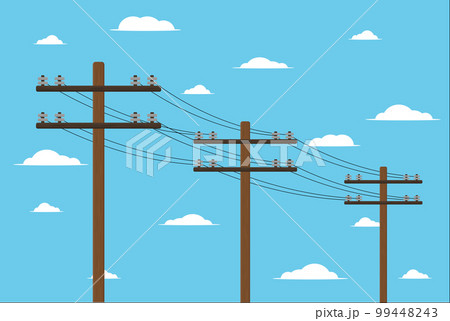 a wooden pole with high voltage wires on sky background vector illustration of electrician a wooden pole with high voltage wires on sky background vector illustration of electrician 99448243