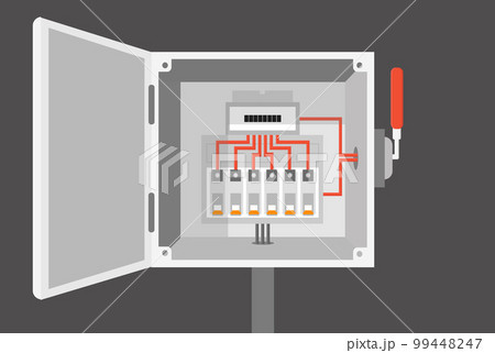 an electrical cabinet with switch, transformer, toggle switch, vector illustration 99448247
