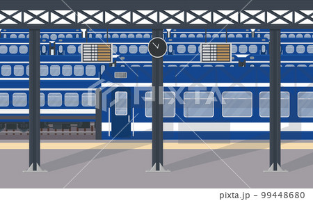 a lot of passenger trains at the big railway station station a lot of passenger trains at the big railway station station 99448680