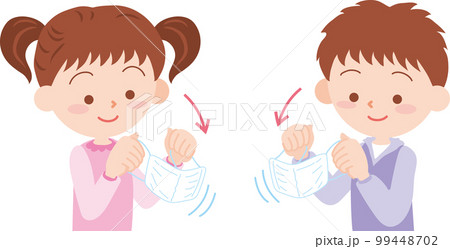 マスクを外す_男の子女の子_矢印あり 99448702