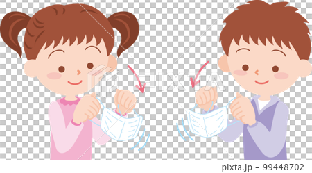 マスクを外す_男の子女の子_矢印あり 99448702