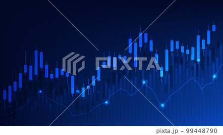 Financial business statistics with bar graph and candlestick chart show stock market price and effective earning on blue background 99448790