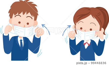 マスクをつける_男女学生_矢印あり 99448836