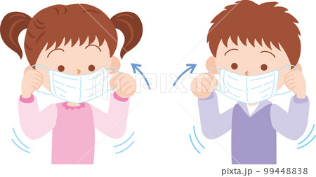 マスクをつける_男の子女の子_矢印あり 99448838