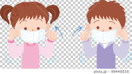 マスクをつける_男の子女の子_矢印あり 99448838