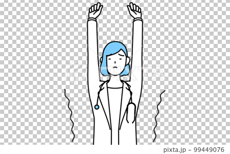 一位穿著白大褂的女醫生伸伸懶腰 99449076