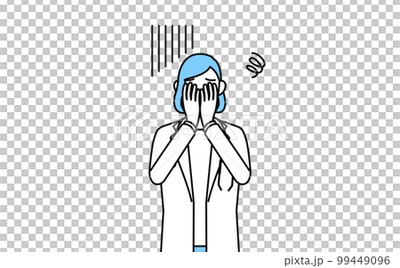 落ち込んで顔を覆う白衣を着た女性医師 落ち込んで顔を覆う白衣を着た女性医師 99449096