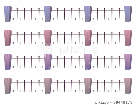 Steel fence with concrete posts in cartoon style 99449179