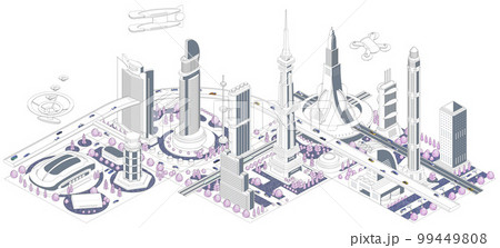 ブロックのように組み合わせれば大きな未来都市になる街並みイラスト「未来都市B」 バリエーションあり ブロックのように組み合わせれば大きな未来都市になる街並みイラスト「未来都市B」 バリエーションあり 99449808
