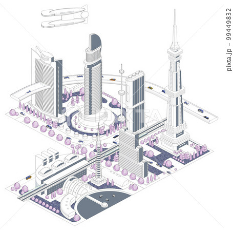 ブロックのように組み合わせれば大きな未来都市になる街並みイラスト「未来都市B」 バリエーションあり ブロックのように組み合わせれば大きな未来都市になる街並みイラスト「未来都市B」 バリエーションあり 99449832