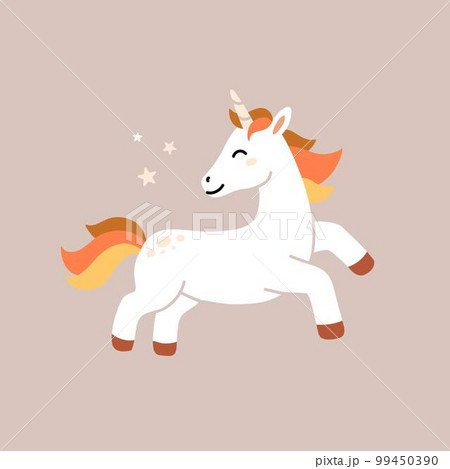 Cute Unicorn pony cartoon jump, Nursery decoration, vector character, Fairytale horse. 99450390
