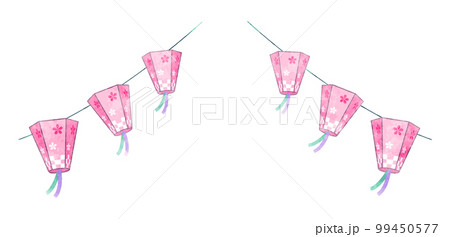 桜まつりの提灯　手描き水彩風イラスト 99450577