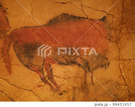 Prehistoric polychrome Magdalenian bison in Altamira cave in Spain 99451457