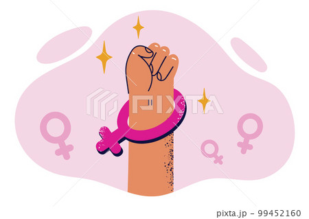 Fist with symbol of Venus symbolizes feminist protest and protection of women rights in fight 99452160