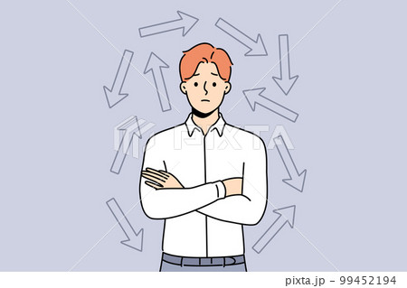 Confused man frustrated making decision  99452194