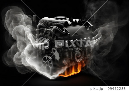 Modern car engine on deep solid black background. Neural network AI generated art Modern car engine on deep solid black background. Neural network AI generated art 99452283